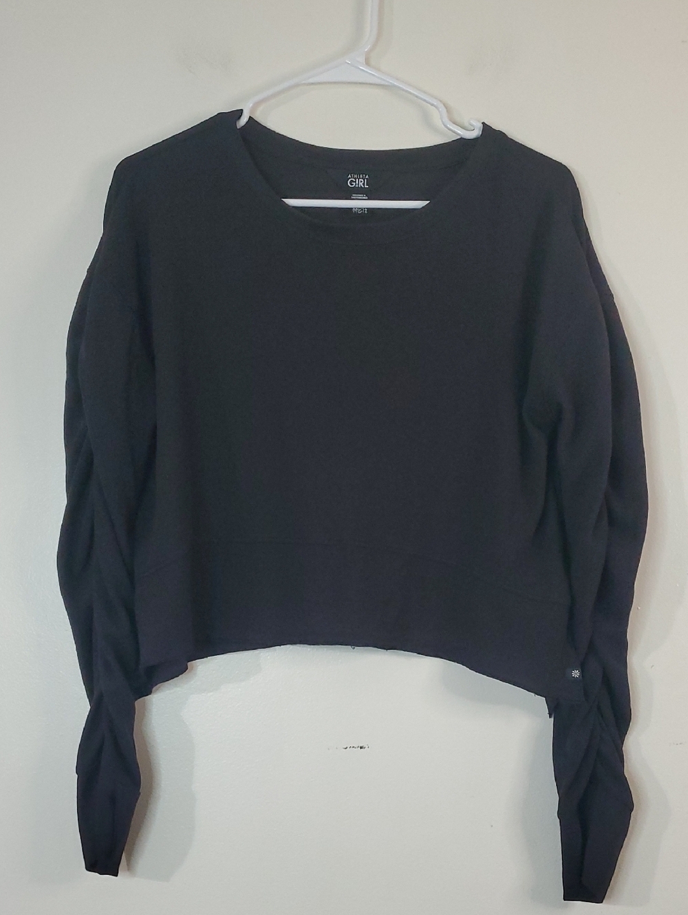 Athleta Girl Black Crop Longsleeve Top Size 16 Rouched Sleeves XXL